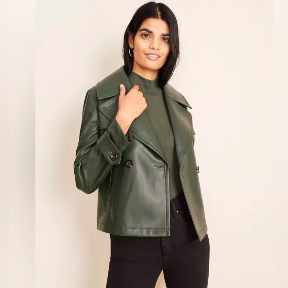 Ann Taylor faux leather short trench coat